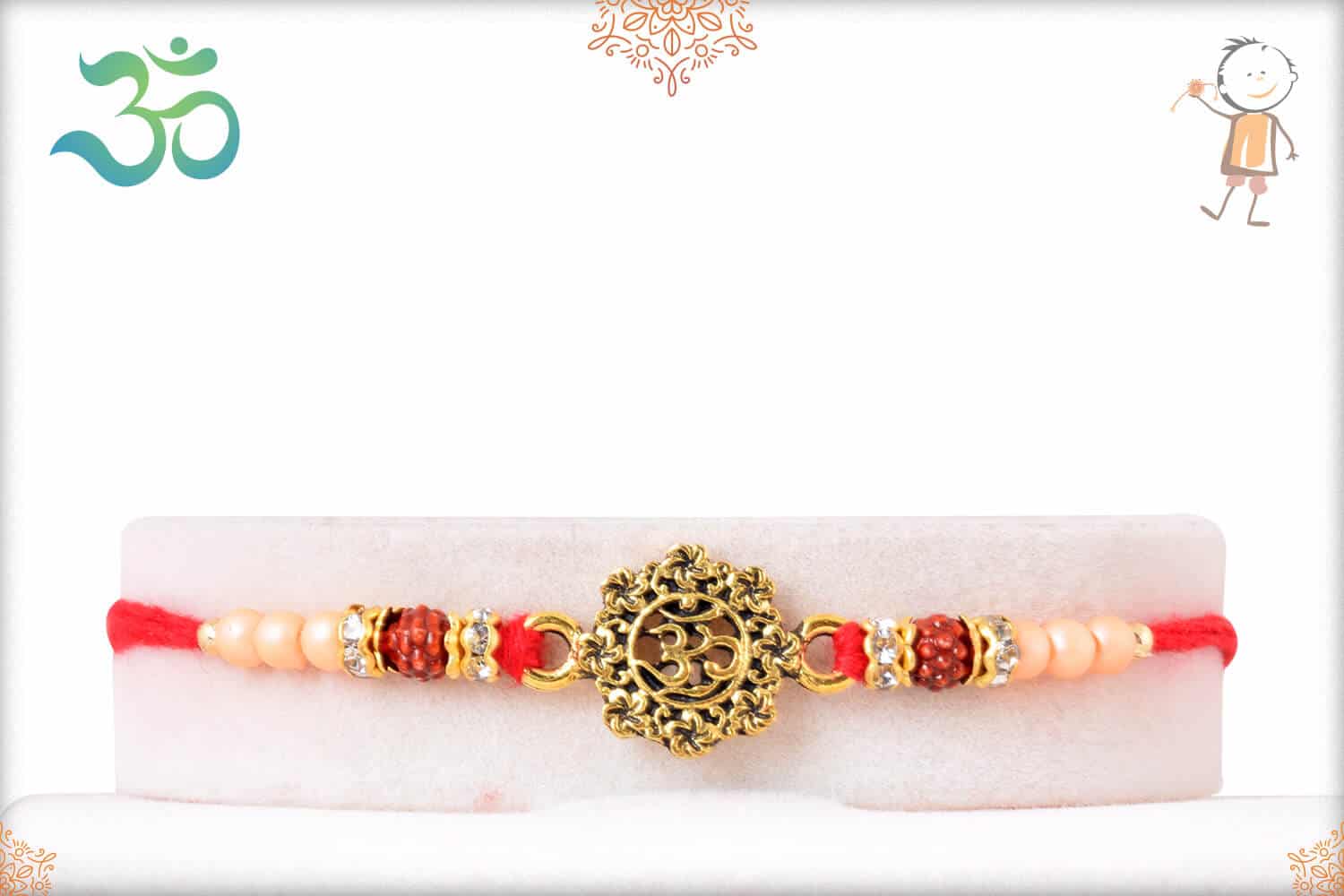 OM Rakhi with Rose Gold Beads 1