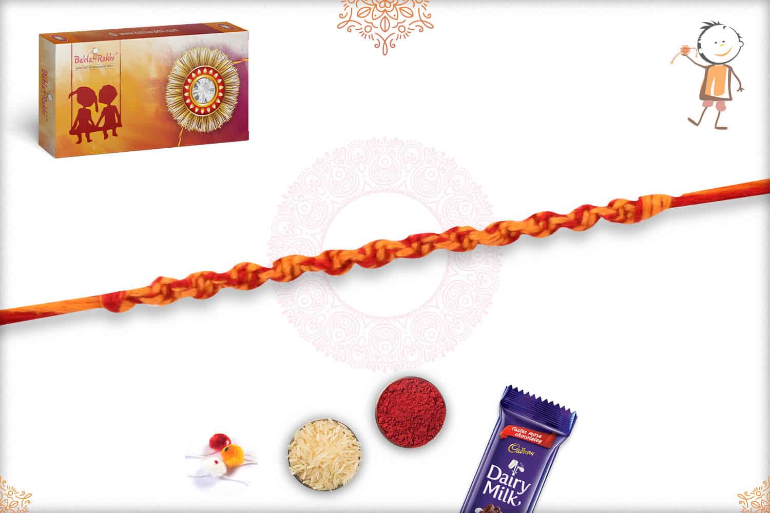 Uniquely Knotted Yellow-Red Thread Rakhi 2