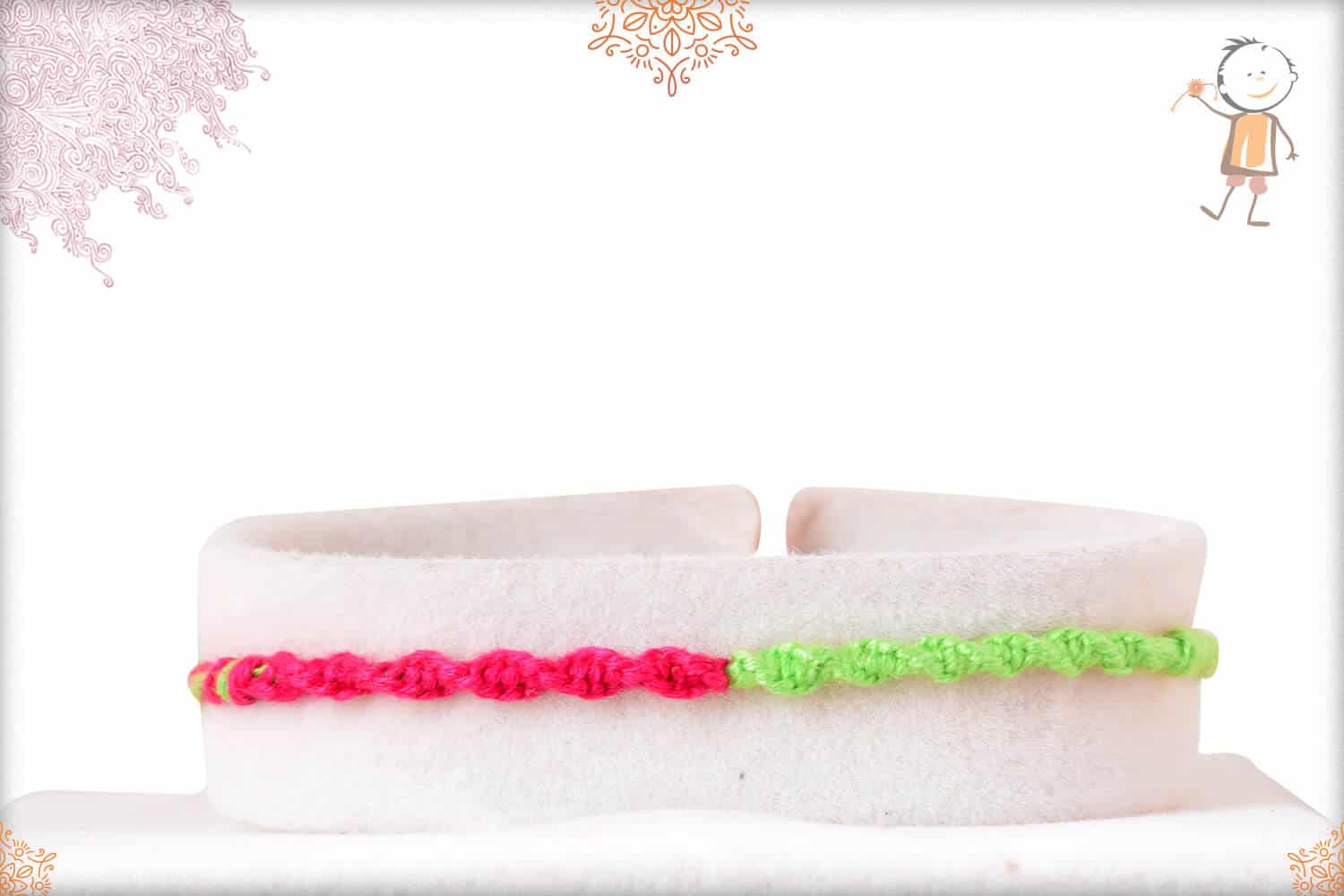 Uniquely Knotted Pink-Green Thread Rakhi 1