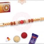 Simple Red and Golden Beads Rakhi 4
