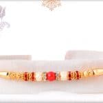 Simple Red and Golden Beads Rakhi 3
