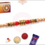 Red and Golden Beads Mauli Rakhi 4
