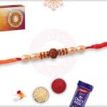 Uniquely Knotted Rudraksh Rakhi with Diamonds and Pearls