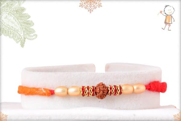 Uniquely Knotted Rudraksh Rakhi with Diamonds and Pearls
