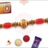 Golden Bead Rakhi with Red Beads and Diamonds 4
