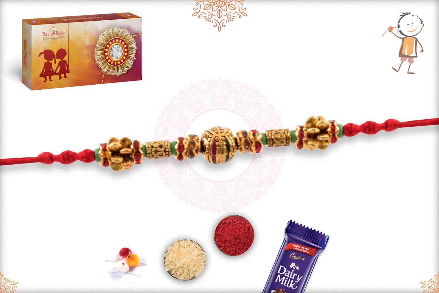 Designer Golden Bead Rakhi with Handcrafted Thread 2