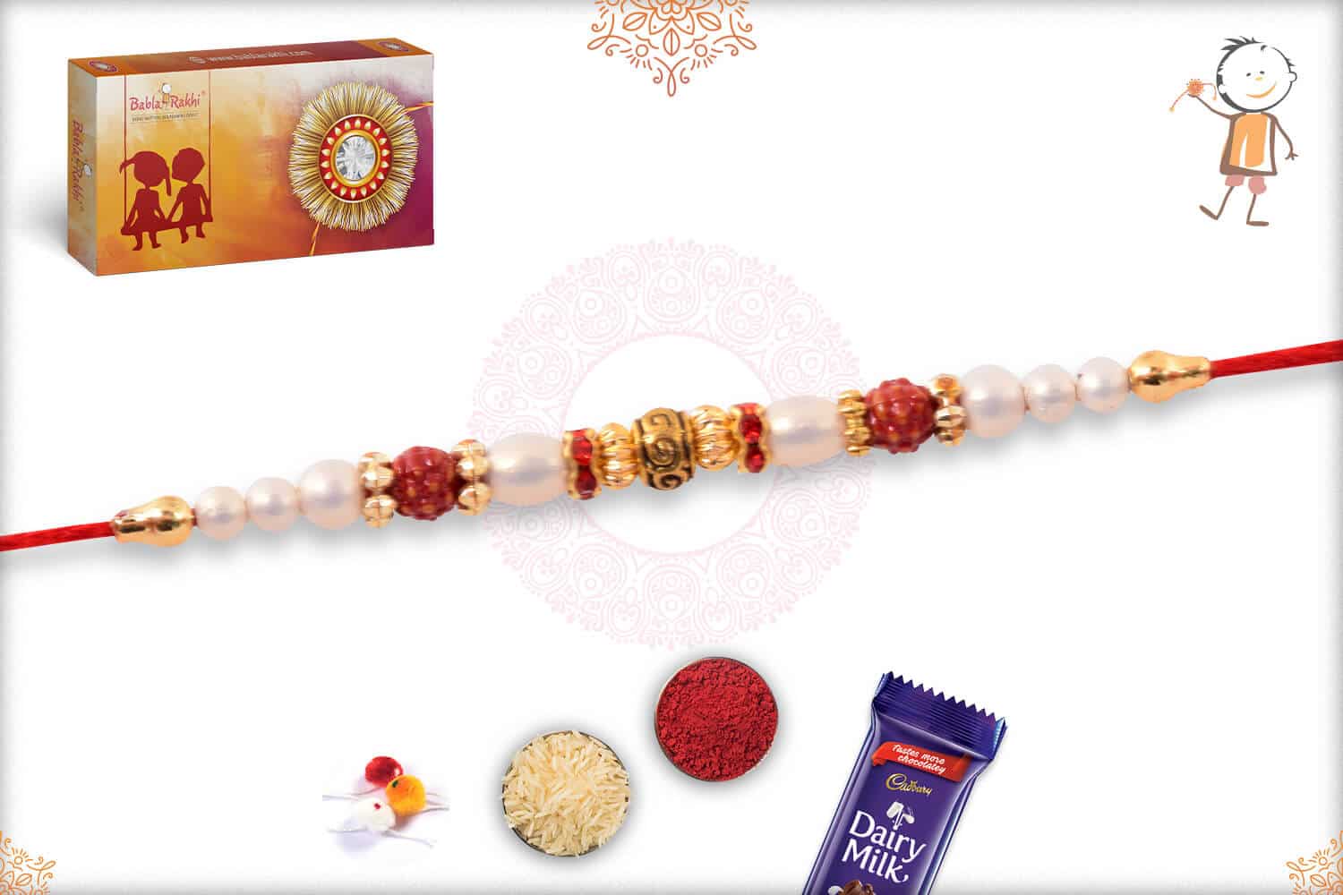 Elegant Pearl Rakhi with Golden Beads 2