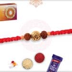 Uniquely Knotted Three Rudraksh Rakhi with Golden Beads 4
