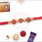 Uniquely Knotted Rudraksh Rakhi with Aromatic Sandalwood Bead 4