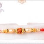 Elegant Rudraksh Mauli Thread Rakhi with Golden Beads 3
