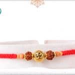 Uniquely Knotted Golden OM Bead Rudraksh Rakhi 3