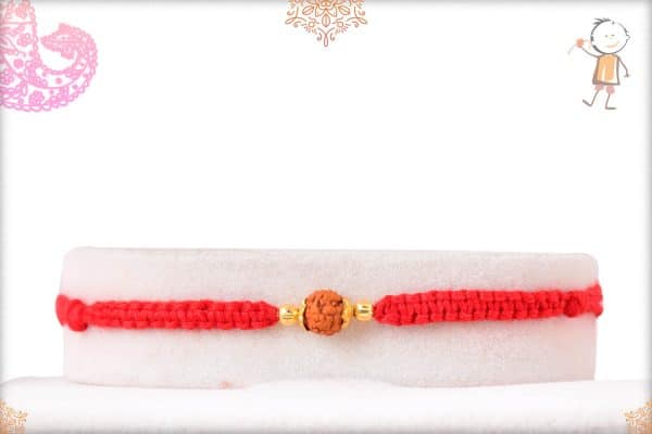 Delicate Rudraksh Rakhi with Uniquely Knotted Red Thread