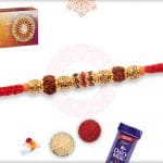 Delicate Uniquely Knotted Rudraksh Rakhi with Sandalwood Beads 4