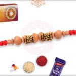 Handcrafted Sandalwood Bead Rakhi with Designer Golden Beads