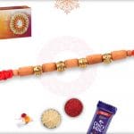 Delicate Sandalwood Beads Rakhi with Designer Golden Beads 4
