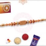 Traditional Sandalwood Bead Rakhi with Diamonds 4