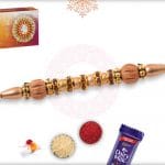 Traditional Sandalwood Diamond Rakhi Golden Beads 4