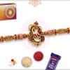 Ganesh Sandalwood Diamond Rakhi with Golden Beads 4