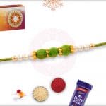 Delicate Green Velvet Bead Rakhi with Pearls 4