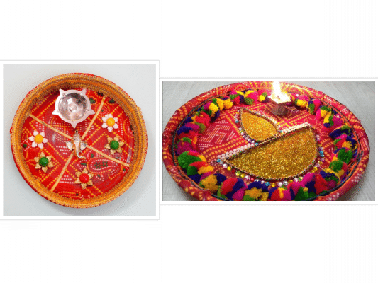 Rakhi thali decoration with bandhani cloth