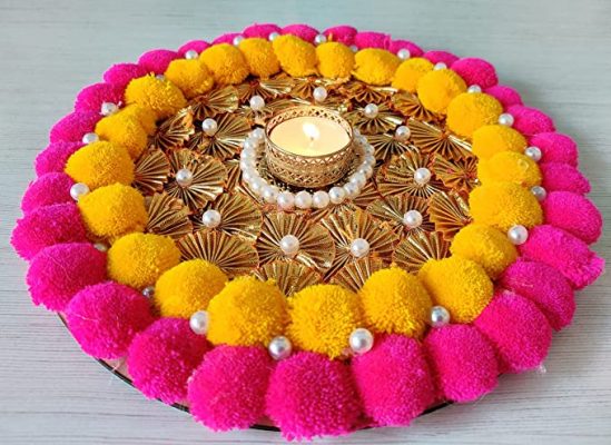 Rakhi thali decoration with bangles, pearls and other embellishments