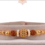 Royal Diamond Ball Rakhi with Rudraksh with Golden Beads - Babla Rakhi