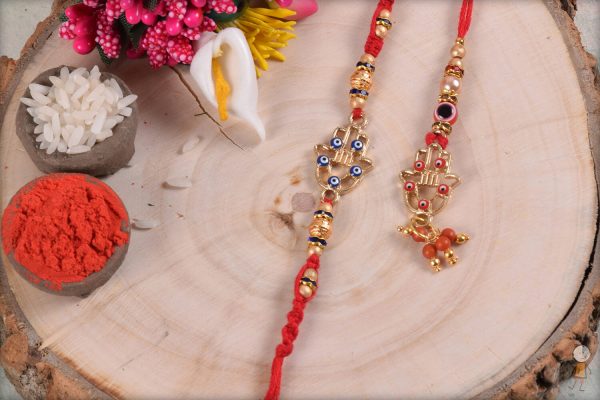 Beautiful Hamsa Hand with Evil Eye Bhaiya-Bhabhi Rakhi - Babla Rakhi