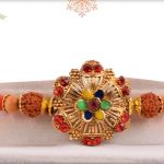 Multi Color Diamond Flower Big Size Punjabi Rakhi - Babla Rakhi