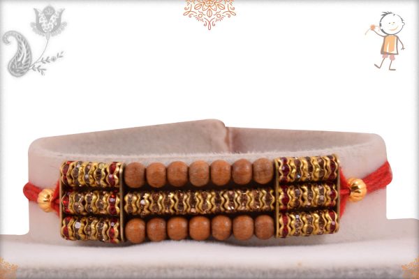 Unique Diamond Rakhi with Sandalwood Beads - Babla Rakhi