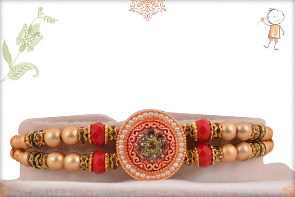 Traditional 2 Line Diamond Rakhi with Beads - Babla Rakhii