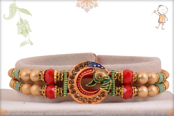 Beautiful 2 Line Peacock Rakhi with Beads - Babla Rakhi