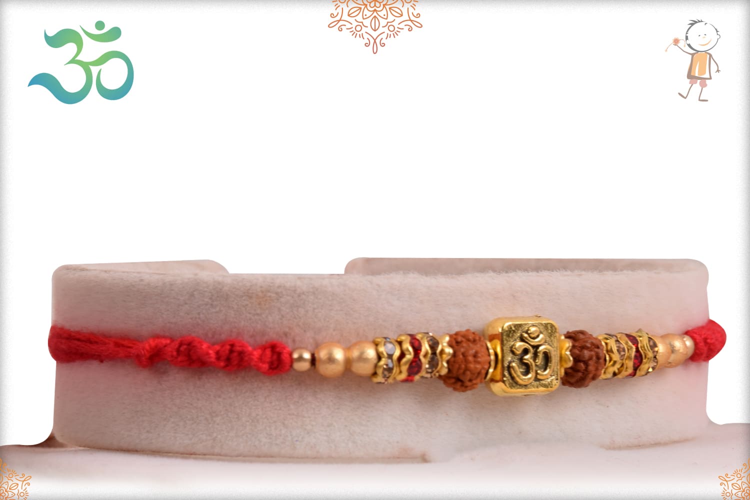 Uniquely Knotted Designer Golden Bead with Rudraksh Rakhi - Babla Rakhi