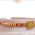 Designer Golden Bead with Diamond Rings Rakhi - Babla Rakhi
