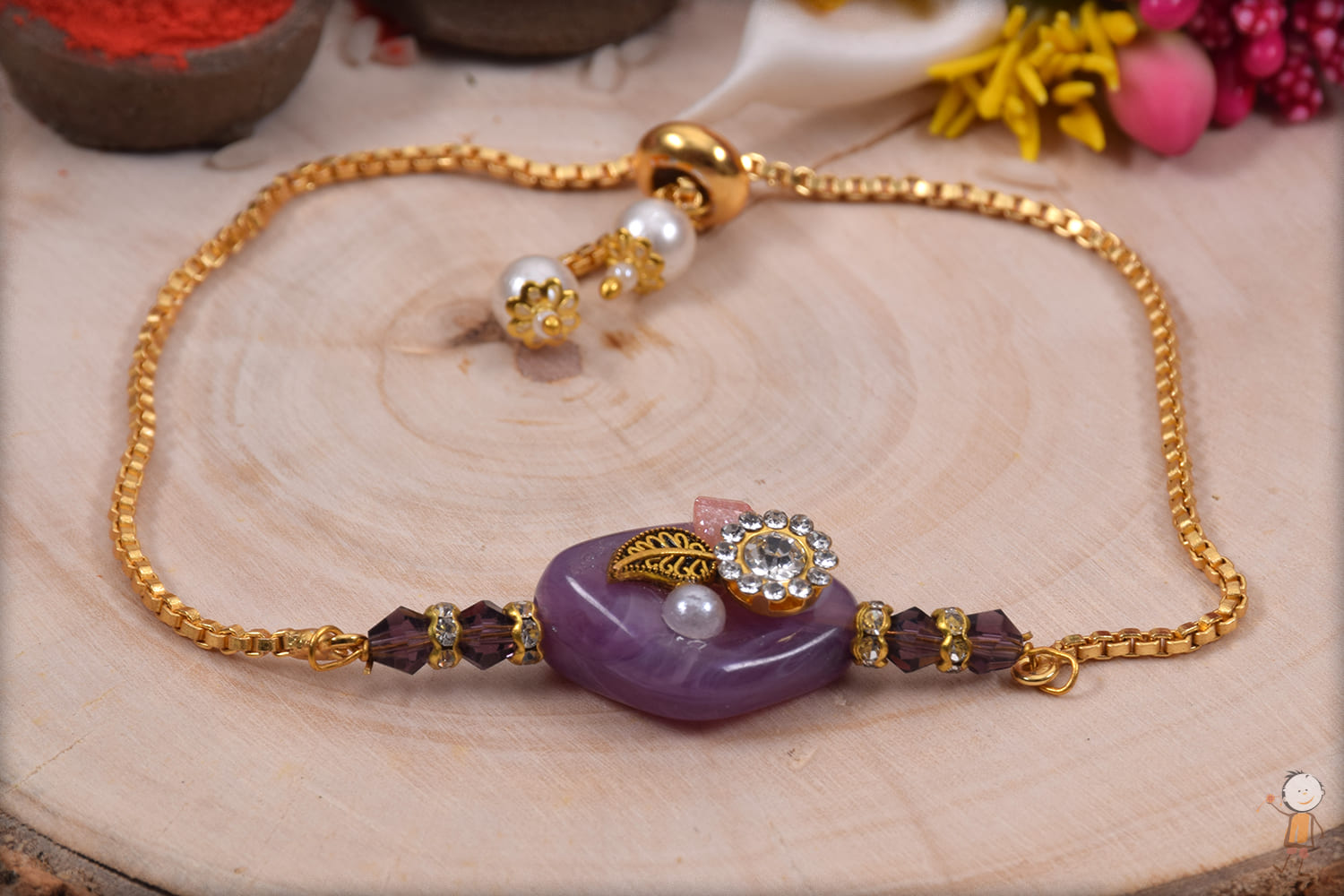 Violet Stone with Diamond Bracelet Bhabhi Rakhi - Babla Rakhi