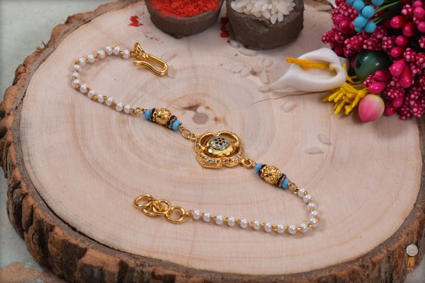 Elegant Diamond with Pearl Bracelet Bhabhi Rakhi - Babla Rakhi