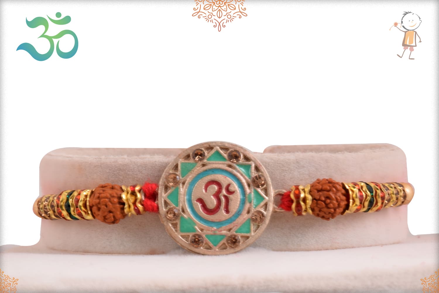 Divine OM Rakhi with Rudraksh and Diamond Rings - Babla Rakhi