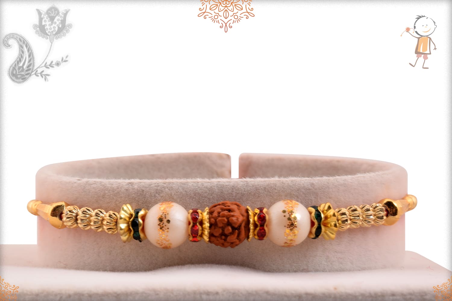 Royal Pearl Rakhi with Golden Beads - Babla Rakhi