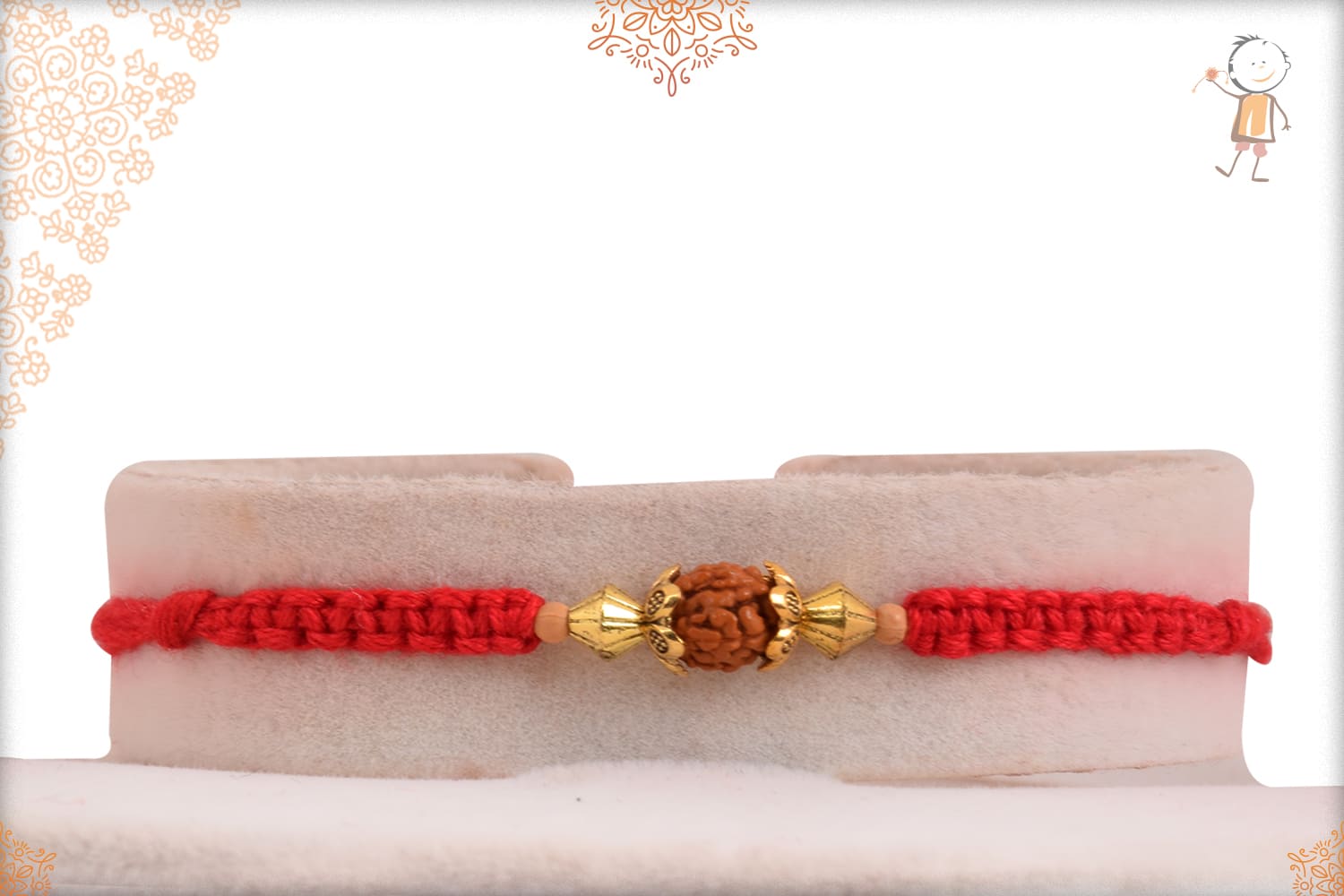 Uniquely Knotted Rudraksh Rakhi with Golden Beads - Babla Rakhi