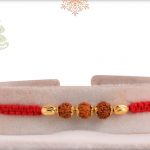 Delicate Three Rudraksh with Golden Beads Rakhi - Babla Rakhi