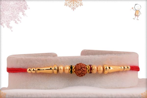 Simple Rudraksh Rakhi with Golden Beads - Babla Rakhi