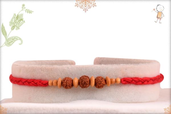 Delicate Three Rudraksh with Sandalwood Beads Rakhi - Babla Rakhi