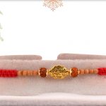 Designer Golden Bead Rudraksh Rakhi with Sandalwood Beads - Babla Rakhi