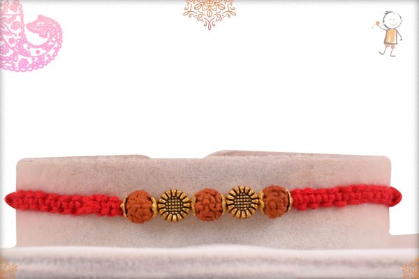 Designer Golden Bead Rudraksh Rakhi with Uniquely Knotted Thread - Babla Rakhi