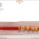 Uniquely Knotted Sandalwood Bead Rakhi with Golden Beads - Babla Rakhi
