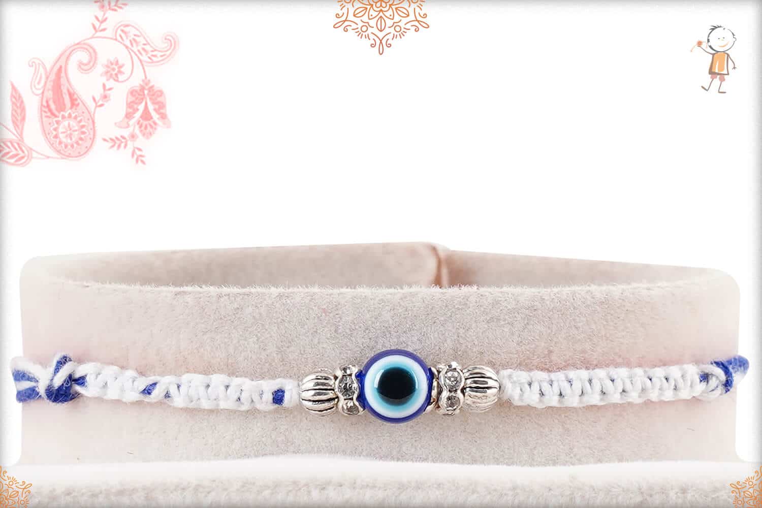 Delicate Evil Eye Rakhi with White and Blue Thread 1