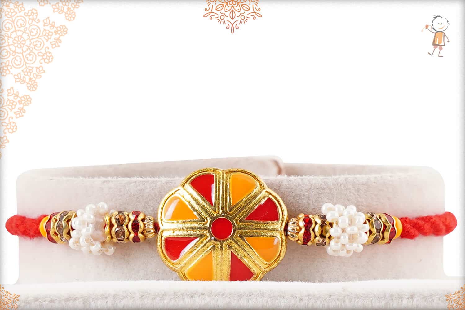 Unique Flower Pattern Rakhi with Pearl Beads 1