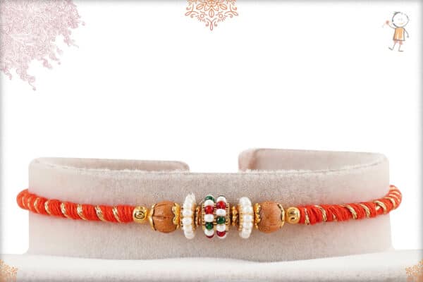 Beautifully Handcrafted Thread Sandalwood-Pearl Rakhi