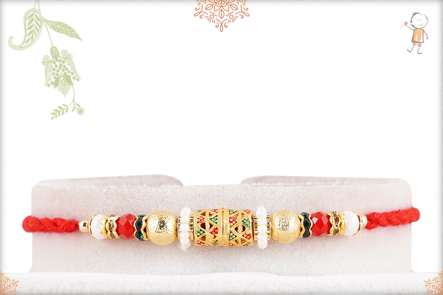 Beautifully Handcrafted Pearl with Golden Bead Rakhi 1