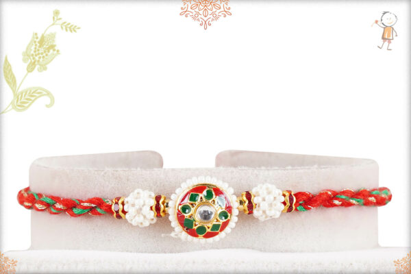 Handcrafted Meenakari Rakhi with Beautiful Pearls
