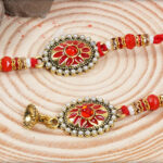Traditional Rajwadi Pearls and Meenakari Bhaiya-Bhabhi Rakhi